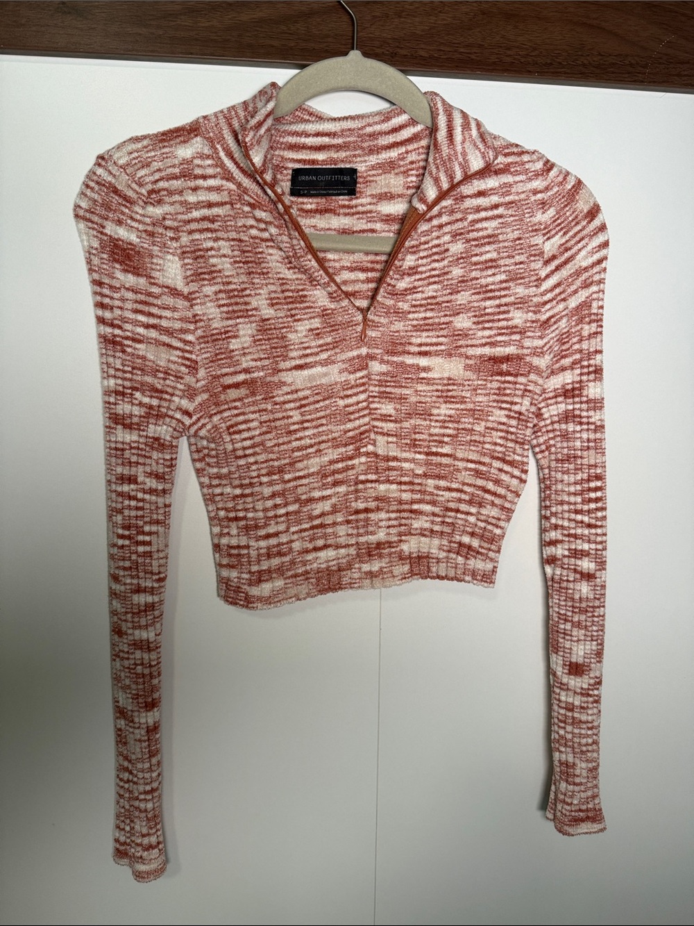 Urban Outfitters Rust & Cream Marled Half-Zip Cropped Sweater